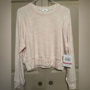 Athleta Cream With Pink Details Long Sleeve Relaxed Sweatshirt